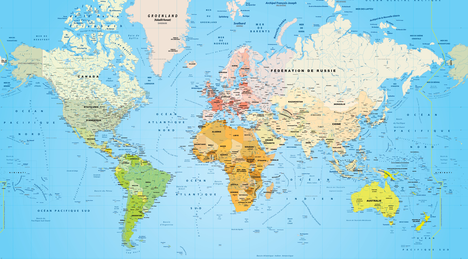 Version simplifiée de la carte du Monde politique Ulysse, © Guides de voyage Ulysse.