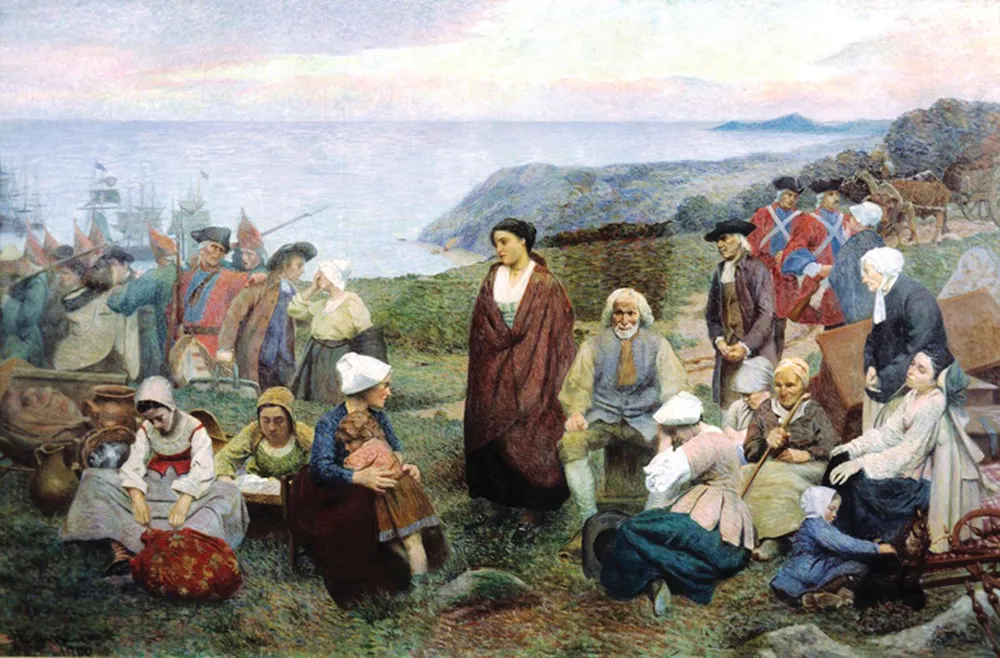 Déportation des Acadiens en 1755. Tableau de Henri Beau [Domaine public], via Wikimedia Commons