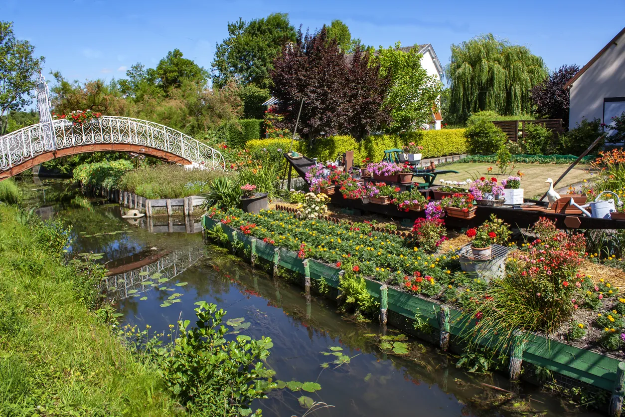 Des hortillonnages près d'Amiens, anciens marais aménagés dès le XIIème siècle pour créer des champs utilisables pour la culture maraîchère ©  iStock / guy-ozenne